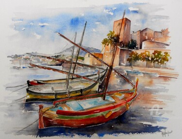 Peinture intitulée "Collioure" par Marie-Charlotte Houpeurt-Chauffeté, Œuvre d'art originale, Aquarelle