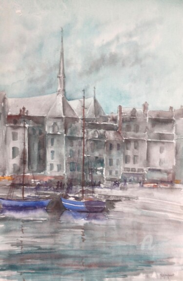 Painting titled "Honfleur" by Marie-Charlotte Houpeurt-Chauffeté, Original Artwork, Watercolor