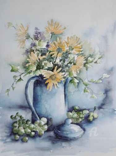 Peinture intitulée "Fleurs d'automne" par Marie-Charlotte Houpeurt-Chauffeté, Œuvre d'art originale, Aquarelle