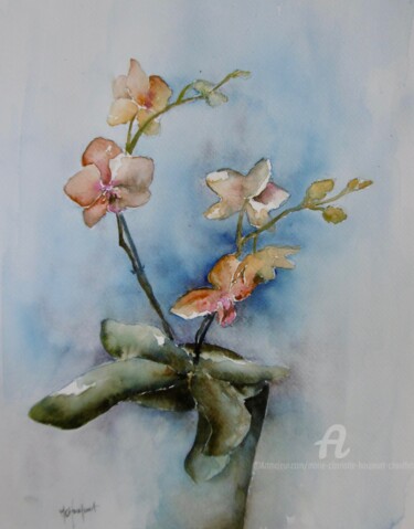 Pintura intitulada "Orchidée" por Marie-Charlotte Houpeurt-Chauffeté, Obras de arte originais, Aquarela