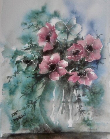 Painting titled "Anémones" by Marie-Charlotte Houpeurt-Chauffeté, Original Artwork, Watercolor