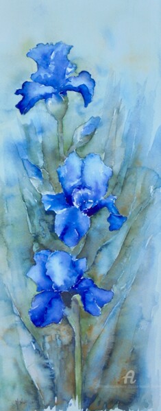 Peinture intitulée "Iris bleus" par Marie-Charlotte Houpeurt-Chauffeté, Œuvre d'art originale, Aquarelle