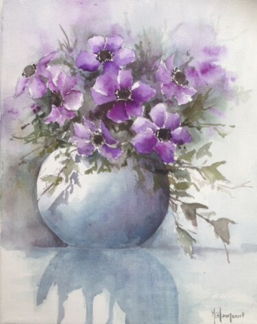 Peinture intitulée "Anémones roses et r…" par Marie-Charlotte Houpeurt-Chauffeté, Œuvre d'art originale, Aquarelle