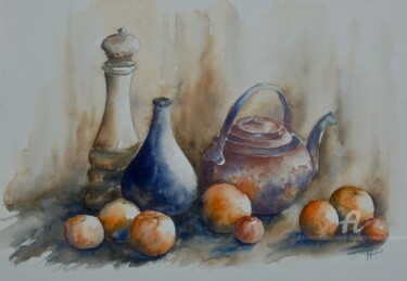 Pintura intitulada "La bouilloire" por Marie-Charlotte Houpeurt-Chauffeté, Obras de arte originais, Aquarela