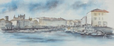 Peinture intitulée "Le port de St Marti…" par Marie-Charlotte Houpeurt-Chauffeté, Œuvre d'art originale, Aquarelle