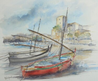 Painting titled "Barques catalanes" by Marie-Charlotte Houpeurt-Chauffeté, Original Artwork, Watercolor