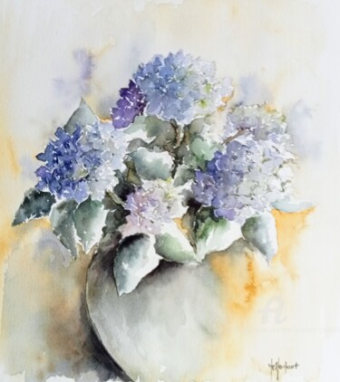 Peinture intitulée "Hortensia bleu" par Marie-Charlotte Houpeurt-Chauffeté, Œuvre d'art originale, Aquarelle