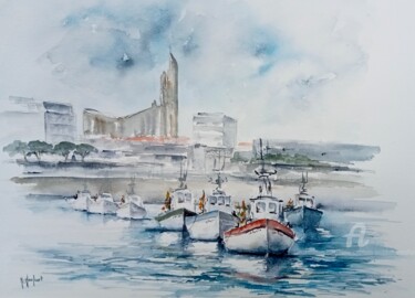 Pintura intitulada "Le port de Royan" por Marie-Charlotte Houpeurt-Chauffeté, Obras de arte originais, Aquarela