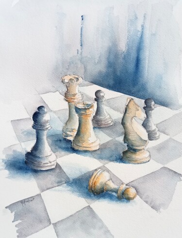 Painting titled "Fin de partie 2" by Marie-Charlotte Houpeurt-Chauffeté, Original Artwork, Watercolor