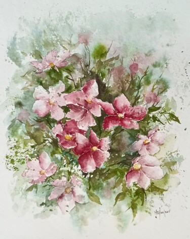 Peinture intitulée "Buisson d'anémones…" par Marie-Charlotte Houpeurt-Chauffeté, Œuvre d'art originale, Aquarelle