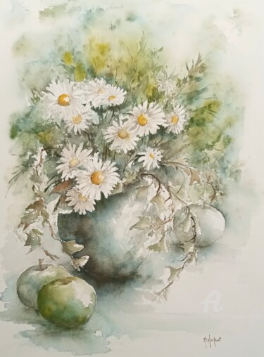 "Le vase de margueri…" başlıklı Tablo Marie-Charlotte Houpeurt-Chauffeté tarafından, Orijinal sanat, Suluboya