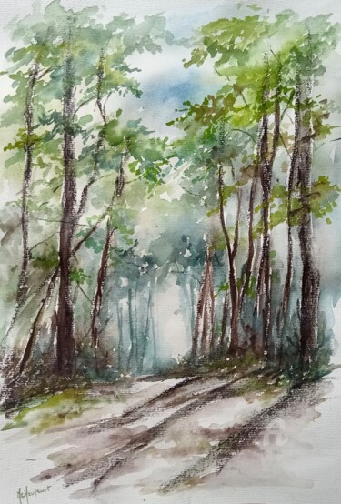 "Promenade en forêt…" başlıklı Tablo Marie-Charlotte Houpeurt-Chauffeté tarafından, Orijinal sanat, Suluboya