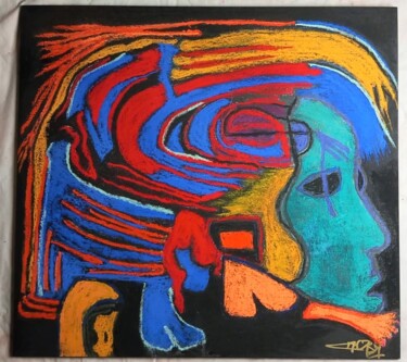 Peinture intitulée "INTERIEUR BLEU" par Marie Christine Bessette, Œuvre d'art originale, Pastel