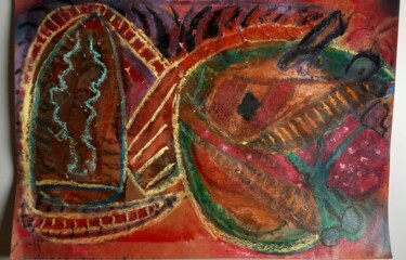 Malerei mit dem Titel "OGRE DE MON ENFANCE" von Marie Christine Bessette, Original-Kunstwerk, Pastell