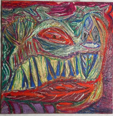 Painting titled "CROCODILE ROUGE" by Marie Christine Bessette, Original Artwork, Pastel Mounted on Other rigid panel