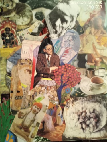 Картина под названием "A CUP OF TEA ?" - Marie Christine Bessette, Подлинное произведение искусства, Коллажи