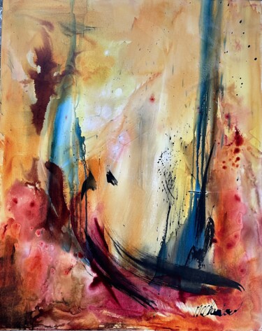 Painting titled "Feu Intérieur - Âme…" by Marie-Christine Chambon, Original Artwork, Acrylic Mounted on Wood Stretcher frame