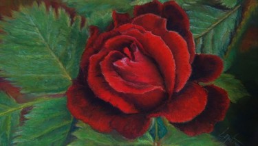 Peinture intitulée "La rose rouge" par Mariebretonne, Œuvre d'art originale, Pastel