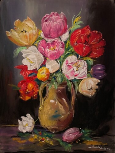 Peinture intitulée "Les tulipes perroqu…" par Marie-Christine London, Œuvre d'art originale, Pastel