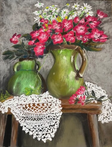 Malarstwo zatytułowany „Les deux vases” autorstwa Marie-Christine London, Oryginalna praca, Pastel