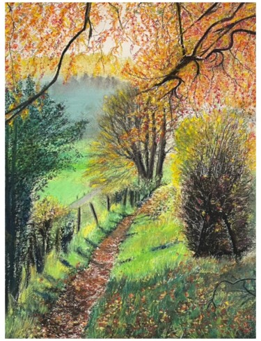 Malerei mit dem Titel "Le chemin automnal" von Marie-Christine London, Original-Kunstwerk, Pastell