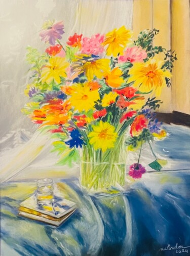 Painting titled "Le bouquet printani…" by Marie-Christine London, Original Artwork, Pastel