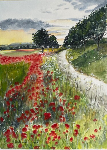 Painting titled "Le chemin aux coque…" by Marie-Christine London, Original Artwork, Watercolor