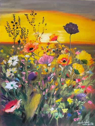 Pintura titulada "Le coucher de fleurs" por Marie-Christine London, Obra de arte original, Pastel