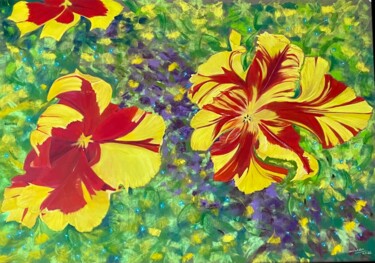 Painting titled "Les tulipes du jard…" by Marie-Christine London, Original Artwork, Pastel
