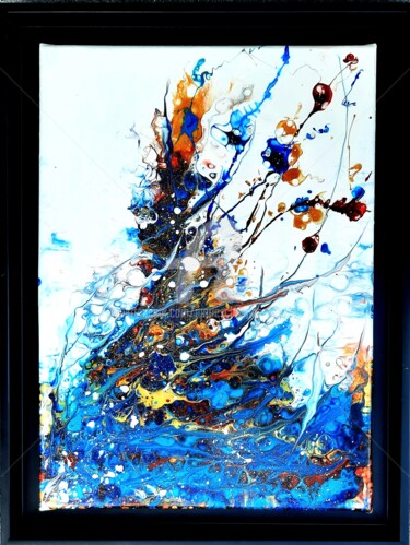 Painting titled "Acrylique fluide 16" by Marie-Christine Maudet, Original Artwork, Acrylic Mounted on Wood Stretcher frame