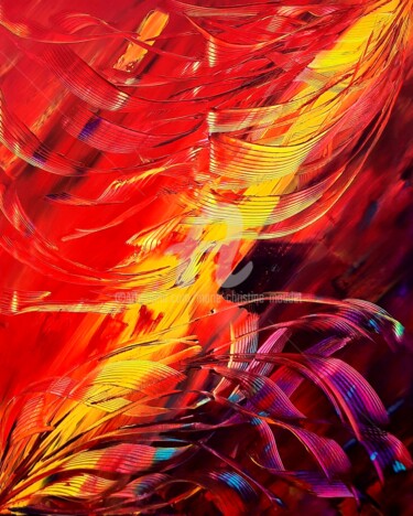 Картина под названием "Flamboyant" - Marie-Christine Maudet, Подлинное произведение искусства, Акрил Установлен на Деревянна…
