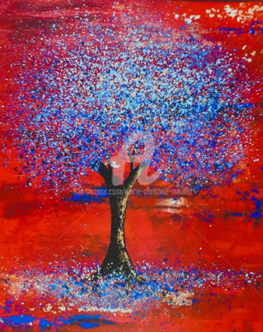 Painting titled "Blue tree" by Marie-Christine Maudet, Original Artwork, Acrylic Mounted on Wood Stretcher frame