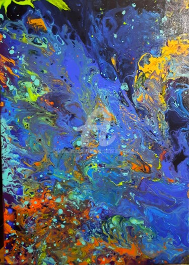 Картина под названием "Fond marin 2" - Marie-Christine Maudet, Подлинное произведение искусства, Акрил Установлен на Деревян…