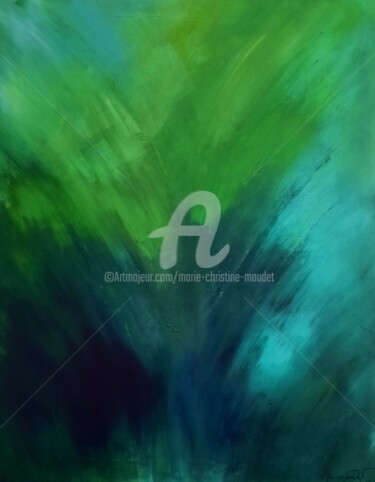 Картина под названием "Green" - Marie-Christine Maudet, Подлинное произведение искусства, Акрил Установлен на Деревянная рам…