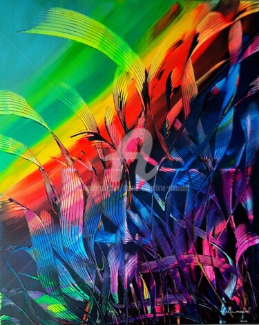 Painting titled "Arc en ciel" by Marie-Christine Maudet, Original Artwork, Acrylic Mounted on Wood Stretcher frame