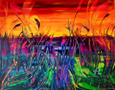 Painting titled "Un paysage enchante…" by Marie-Christine Maudet, Original Artwork, Acrylic Mounted on Wood Stretcher frame