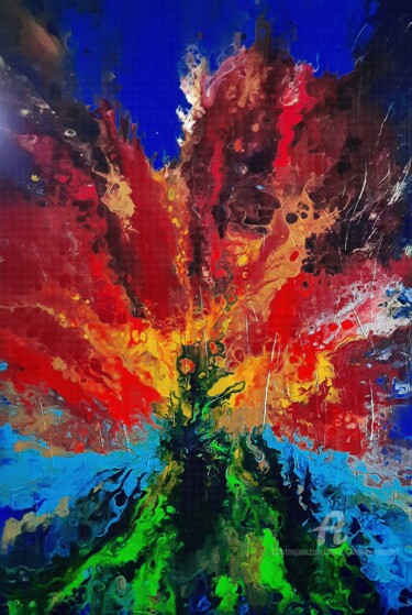 Painting titled "Fusion" by Marie-Christine Maudet, Original Artwork, Acrylic Mounted on Wood Stretcher frame