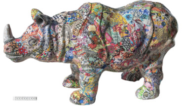 Collages intitulée "Jo le Rhino" par Marie Christine Normand Campos, Œuvre d'art originale, Collages