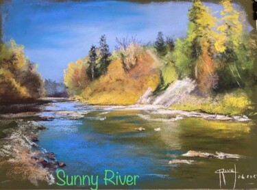 Ζωγραφική με τίτλο "SUNNY RIVER" από Marie-Christine Rivel, Αυθεντικά έργα τέχνης, Παστέλ