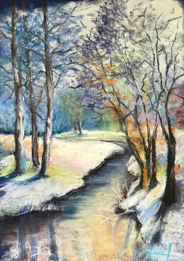 Peinture intitulée "Dernière neige" par Marie-Christine Rivel, Œuvre d'art originale, Pastel