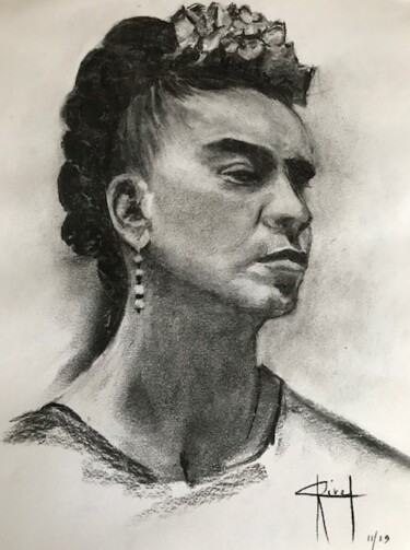Painting titled "FRIDA" by Marie-Christine Rivel, Original Artwork, Charcoal