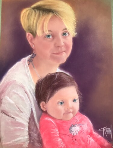 Maternité Peinture intitulée "Maternité" par Marie-Christine Rivel, Œuvre d'art originale, Pastel