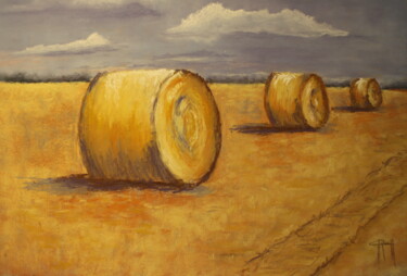 Schilderij getiteld "Moisson Berrichonne" door Marie-Christine Rivel, Origineel Kunstwerk, Pastel