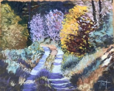 Pintura intitulada "Le Petit Chemin" por Marie-Christine Rivel, Obras de arte originais, Pastel