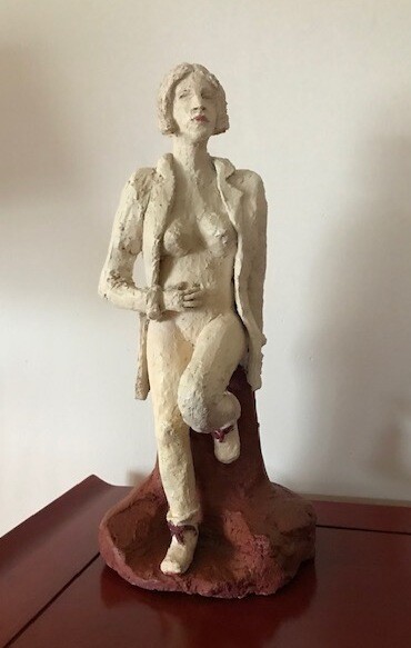 Sculpture titled "Lacets rouges" by Marie-Christine Rivel, Original Artwork, Clay