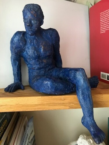 Sculpture titled "L'homme bleu" by Marie-Christine Rivel, Original Artwork, Clay