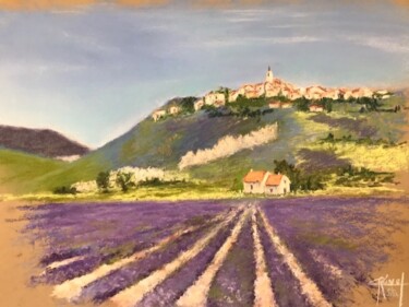 Painting titled "Village provençal" by Marie-Christine Rivel, Original Artwork, Pastel