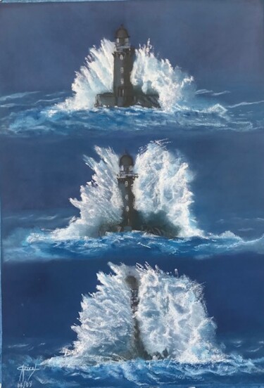 Peinture intitulée "Phare du Four" par Marie-Christine Rivel, Œuvre d'art originale, Pastel