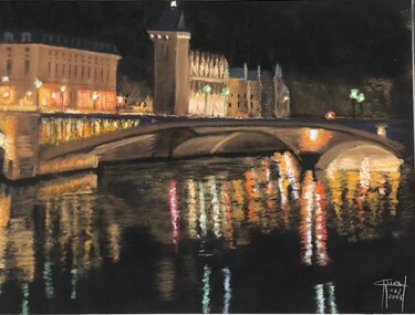 Pintura titulada "Paris by night "Pon…" por Marie-Christine Rivel, Obra de arte original, Pastel