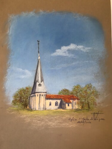 Schilderij getiteld "Eglise Saint Martin…" door Marie-Christine Rivel, Origineel Kunstwerk, Pastel